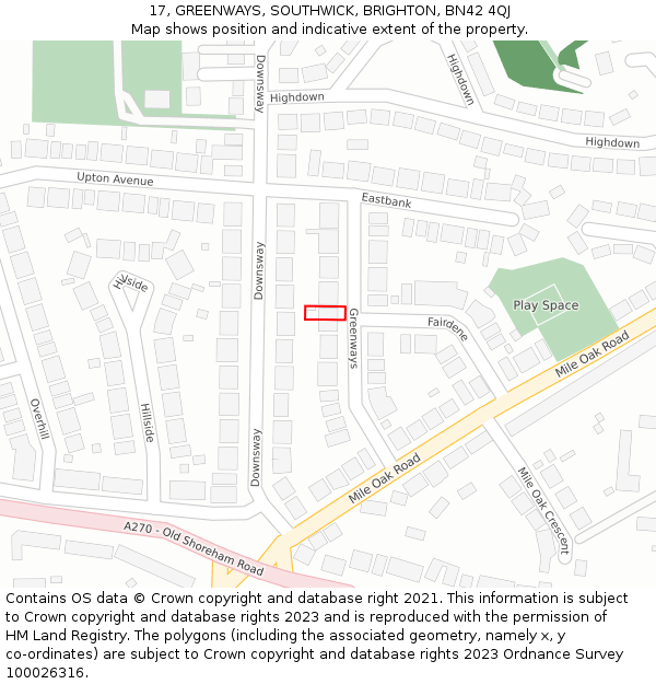 17, GREENWAYS, SOUTHWICK, BRIGHTON, BN42 4QJ: Location map and indicative extent of plot