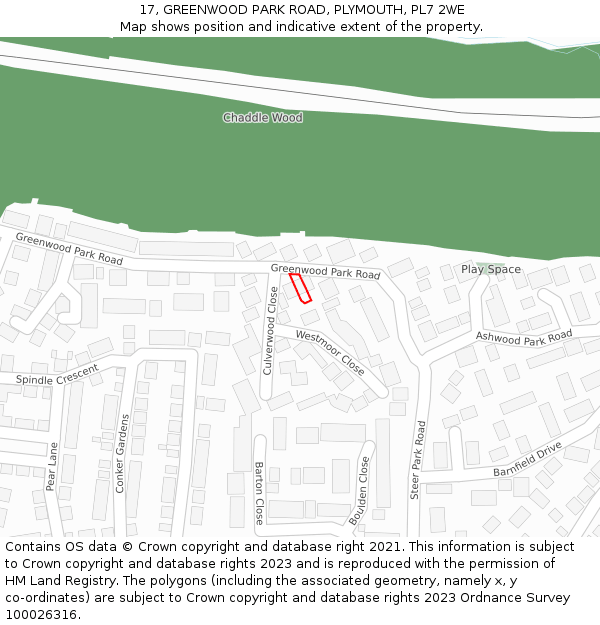 17, GREENWOOD PARK ROAD, PLYMOUTH, PL7 2WE: Location map and indicative extent of plot