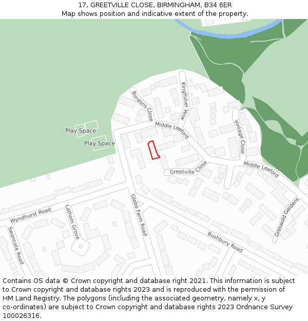 17, GREETVILLE CLOSE, BIRMINGHAM, B34 6ER: Location map and indicative extent of plot