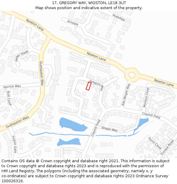 17, GREGORY WAY, WIGSTON, LE18 3UT: Location map and indicative extent of plot