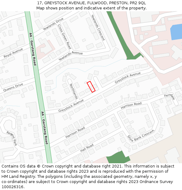 17, GREYSTOCK AVENUE, FULWOOD, PRESTON, PR2 9QL: Location map and indicative extent of plot