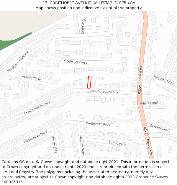 17, GRIMTHORPE AVENUE, WHITSTABLE, CT5 4QA: Location map and indicative extent of plot