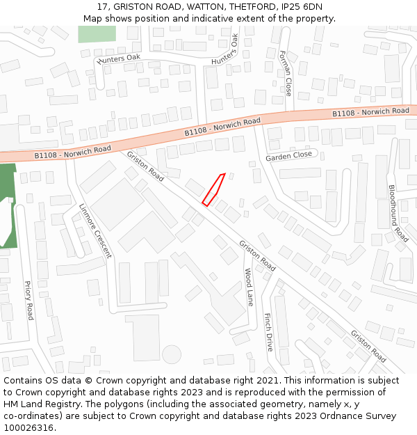 17, GRISTON ROAD, WATTON, THETFORD, IP25 6DN: Location map and indicative extent of plot