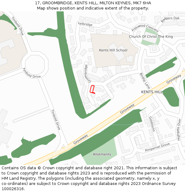 17, GROOMBRIDGE, KENTS HILL, MILTON KEYNES, MK7 6HA: Location map and indicative extent of plot