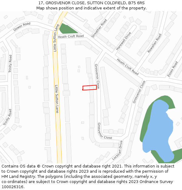 17, GROSVENOR CLOSE, SUTTON COLDFIELD, B75 6RS: Location map and indicative extent of plot