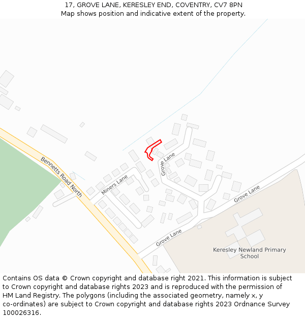 17, GROVE LANE, KERESLEY END, COVENTRY, CV7 8PN: Location map and indicative extent of plot