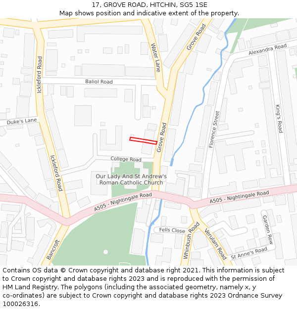 17, GROVE ROAD, HITCHIN, SG5 1SE: Location map and indicative extent of plot