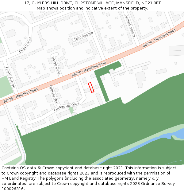 17, GUYLERS HILL DRIVE, CLIPSTONE VILLAGE, MANSFIELD, NG21 9RT: Location map and indicative extent of plot