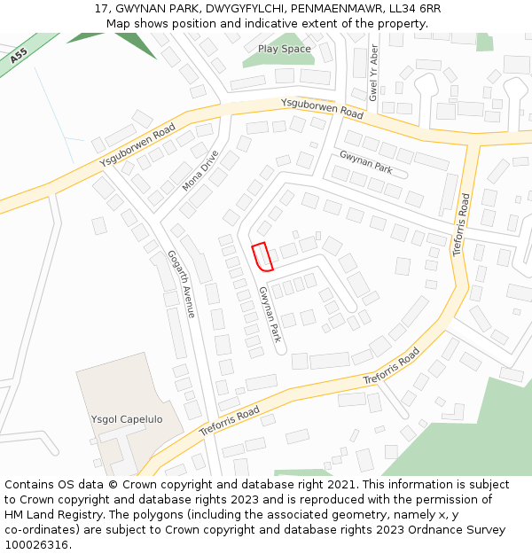 17, GWYNAN PARK, DWYGYFYLCHI, PENMAENMAWR, LL34 6RR: Location map and indicative extent of plot