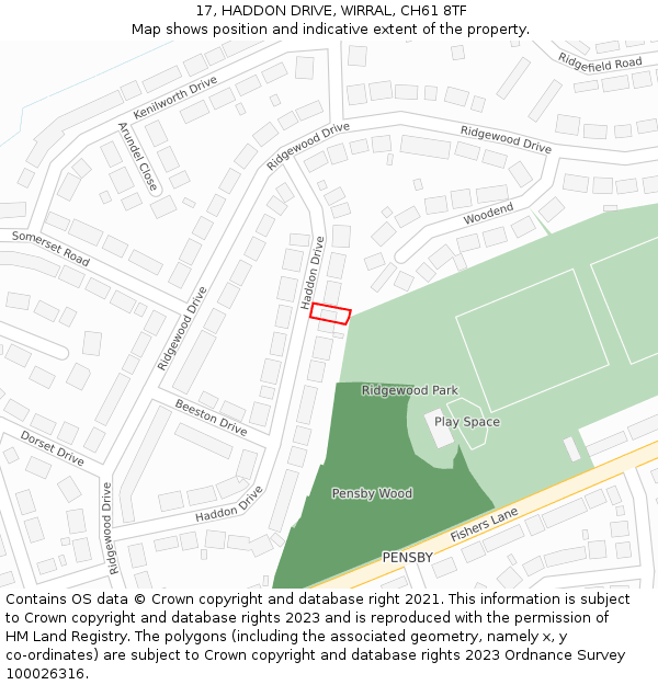 17, HADDON DRIVE, WIRRAL, CH61 8TF: Location map and indicative extent of plot