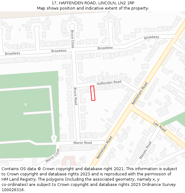 17, HAFFENDEN ROAD, LINCOLN, LN2 1RP: Location map and indicative extent of plot