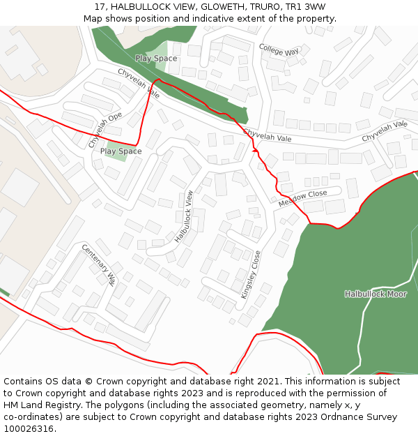 17, HALBULLOCK VIEW, GLOWETH, TRURO, TR1 3WW: Location map and indicative extent of plot