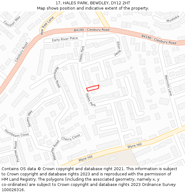 17, HALES PARK, BEWDLEY, DY12 2HT: Location map and indicative extent of plot