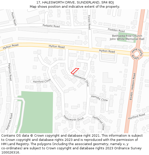 17, HALESWORTH DRIVE, SUNDERLAND, SR4 8DJ: Location map and indicative extent of plot