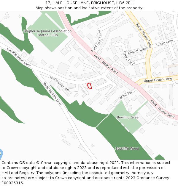 17, HALF HOUSE LANE, BRIGHOUSE, HD6 2PH: Location map and indicative extent of plot