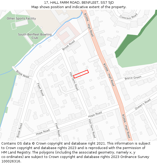 17, HALL FARM ROAD, BENFLEET, SS7 5JD: Location map and indicative extent of plot