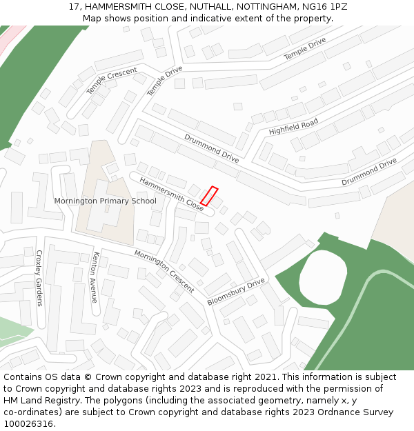 17, HAMMERSMITH CLOSE, NUTHALL, NOTTINGHAM, NG16 1PZ: Location map and indicative extent of plot