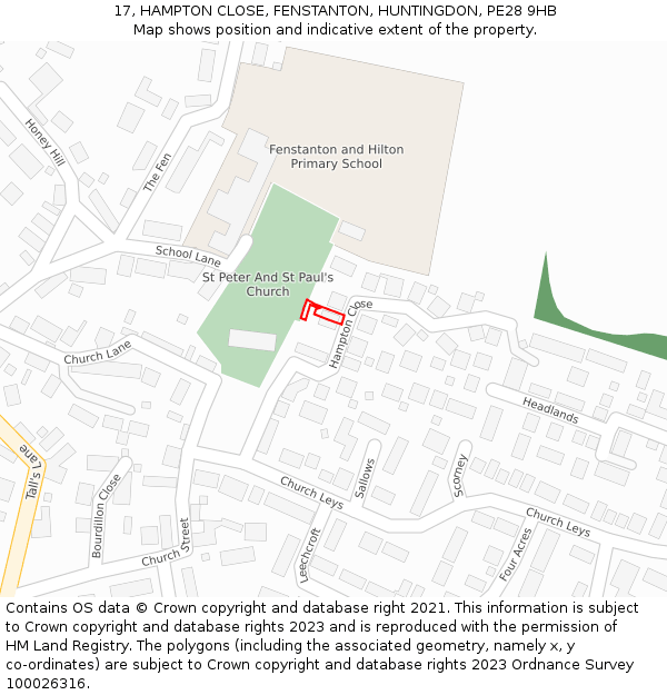 17, HAMPTON CLOSE, FENSTANTON, HUNTINGDON, PE28 9HB: Location map and indicative extent of plot