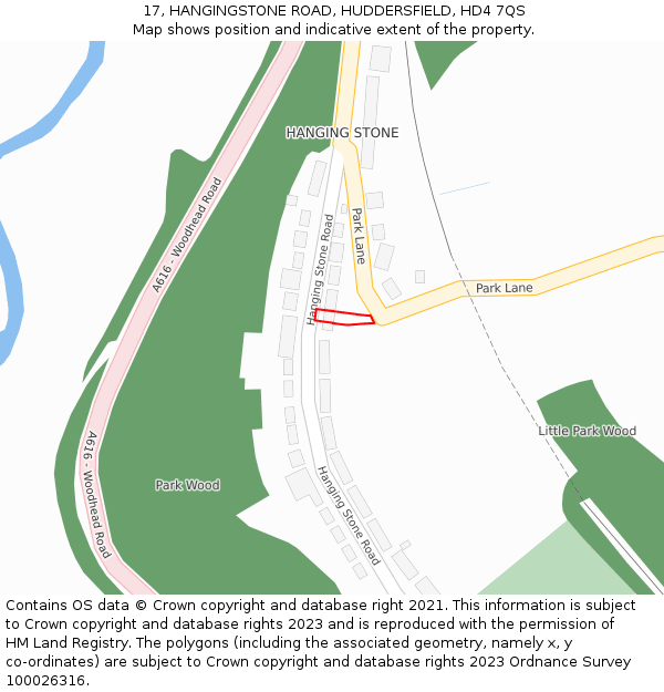 17, HANGINGSTONE ROAD, HUDDERSFIELD, HD4 7QS: Location map and indicative extent of plot