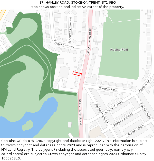 17, HANLEY ROAD, STOKE-ON-TRENT, ST1 6BG: Location map and indicative extent of plot