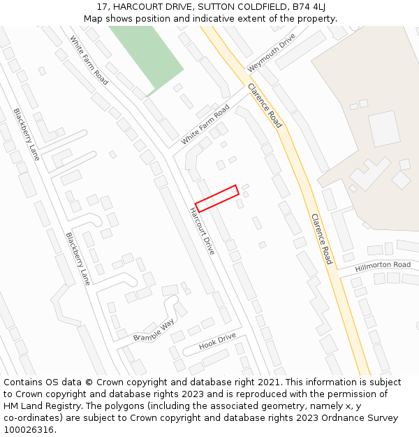 17, HARCOURT DRIVE, SUTTON COLDFIELD, B74 4LJ: Location map and indicative extent of plot