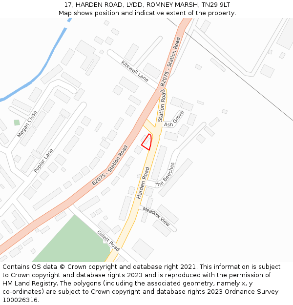 17, HARDEN ROAD, LYDD, ROMNEY MARSH, TN29 9LT: Location map and indicative extent of plot