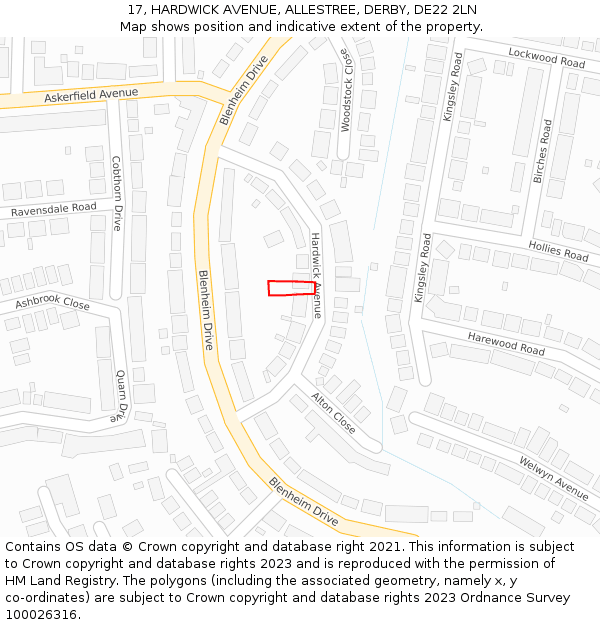 17, HARDWICK AVENUE, ALLESTREE, DERBY, DE22 2LN: Location map and indicative extent of plot