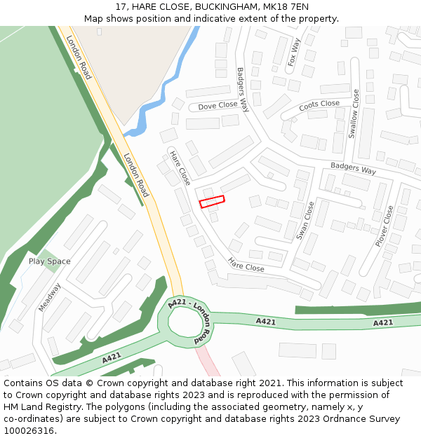 17, HARE CLOSE, BUCKINGHAM, MK18 7EN: Location map and indicative extent of plot