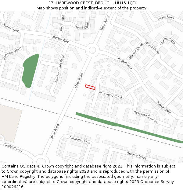 17, HAREWOOD CREST, BROUGH, HU15 1QD: Location map and indicative extent of plot