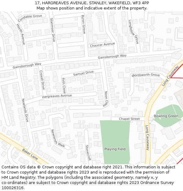 17, HARGREAVES AVENUE, STANLEY, WAKEFIELD, WF3 4PP: Location map and indicative extent of plot