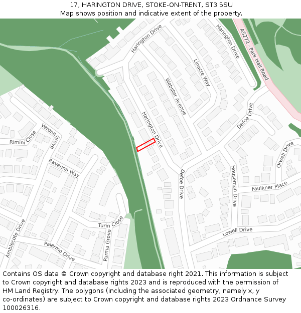 17, HARINGTON DRIVE, STOKE-ON-TRENT, ST3 5SU: Location map and indicative extent of plot