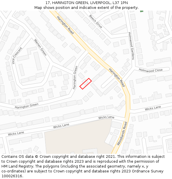 17, HARINGTON GREEN, LIVERPOOL, L37 1PN: Location map and indicative extent of plot