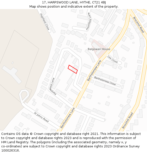 17, HARPSWOOD LANE, HYTHE, CT21 4BJ: Location map and indicative extent of plot