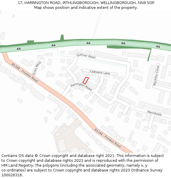 17, HARRINGTON ROAD, IRTHLINGBOROUGH, WELLINGBOROUGH, NN9 5GP: Location map and indicative extent of plot