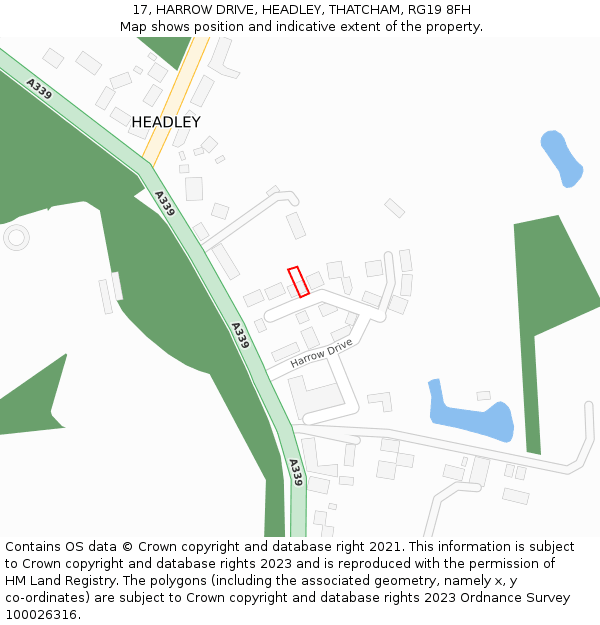 17, HARROW DRIVE, HEADLEY, THATCHAM, RG19 8FH: Location map and indicative extent of plot