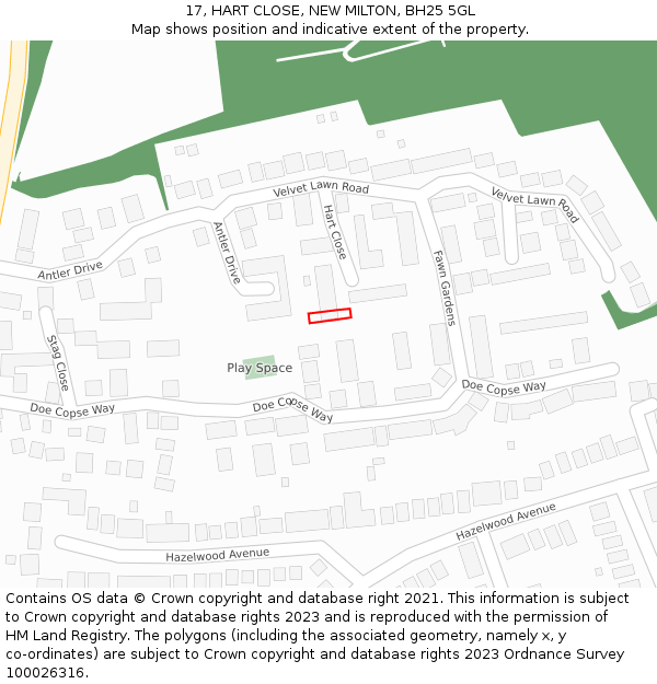 17, HART CLOSE, NEW MILTON, BH25 5GL: Location map and indicative extent of plot