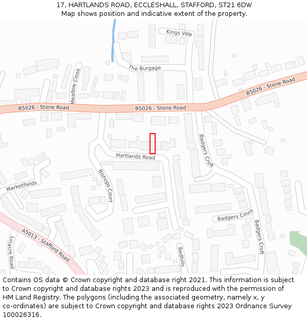 17, HARTLANDS ROAD, ECCLESHALL, STAFFORD, ST21 6DW: Location map and indicative extent of plot