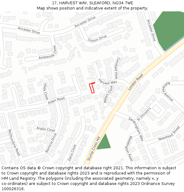 17, HARVEST WAY, SLEAFORD, NG34 7WE: Location map and indicative extent of plot