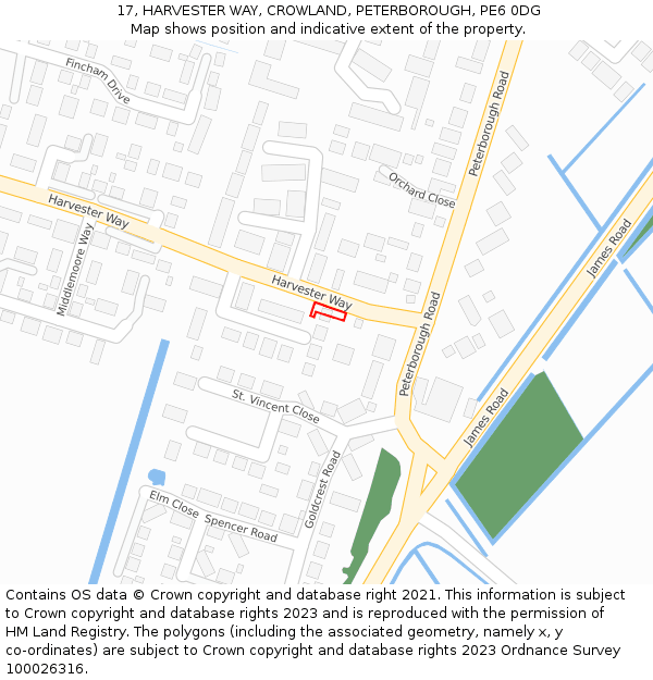 17, HARVESTER WAY, CROWLAND, PETERBOROUGH, PE6 0DG: Location map and indicative extent of plot