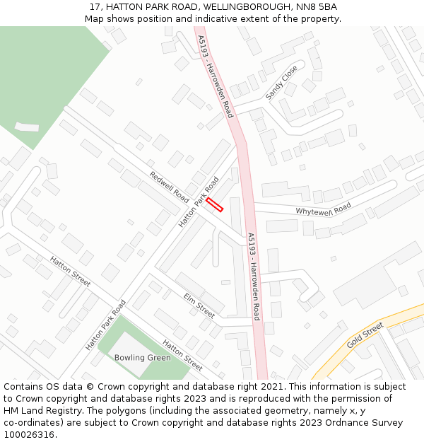 17, HATTON PARK ROAD, WELLINGBOROUGH, NN8 5BA: Location map and indicative extent of plot