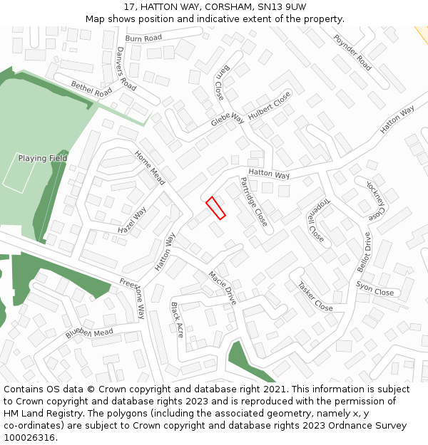 17, HATTON WAY, CORSHAM, SN13 9UW: Location map and indicative extent of plot