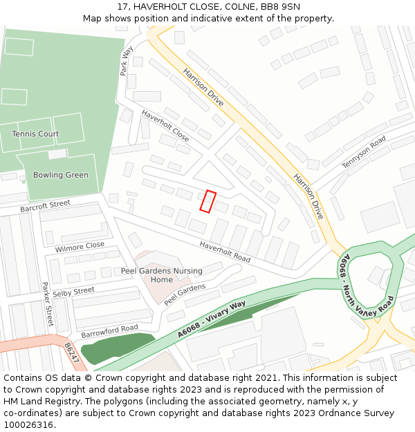 17, HAVERHOLT CLOSE, COLNE, BB8 9SN: Location map and indicative extent of plot