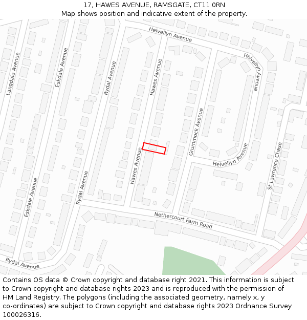 17, HAWES AVENUE, RAMSGATE, CT11 0RN: Location map and indicative extent of plot