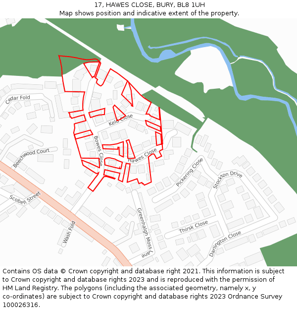 17, HAWES CLOSE, BURY, BL8 1UH: Location map and indicative extent of plot