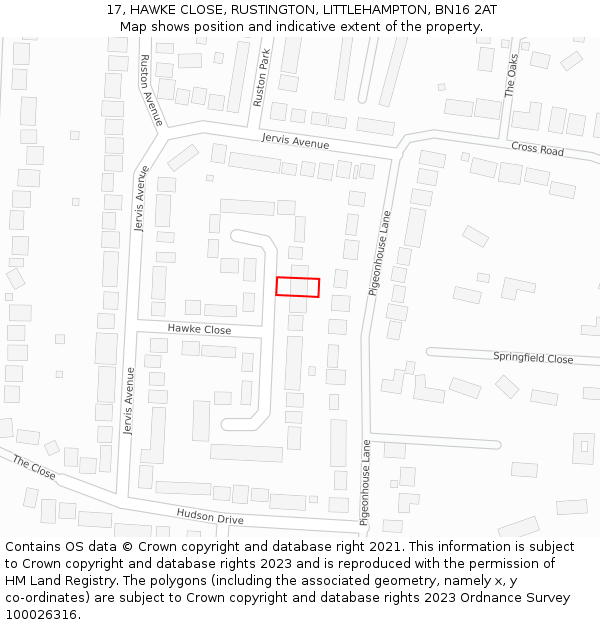 17, HAWKE CLOSE, RUSTINGTON, LITTLEHAMPTON, BN16 2AT: Location map and indicative extent of plot