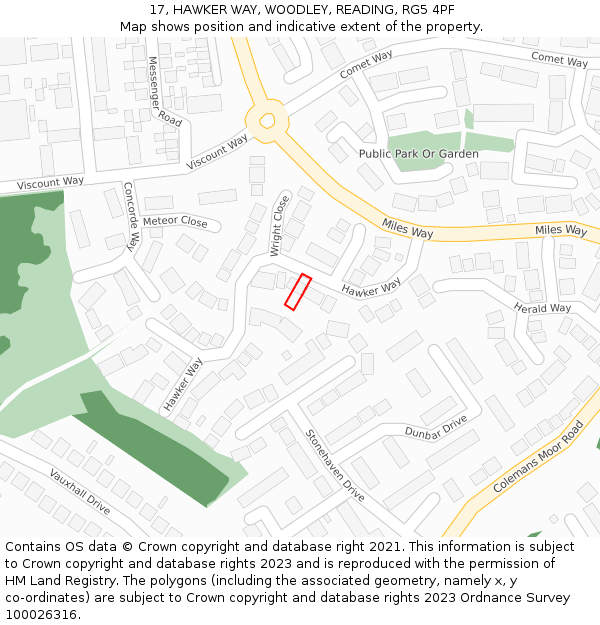 17, HAWKER WAY, WOODLEY, READING, RG5 4PF: Location map and indicative extent of plot