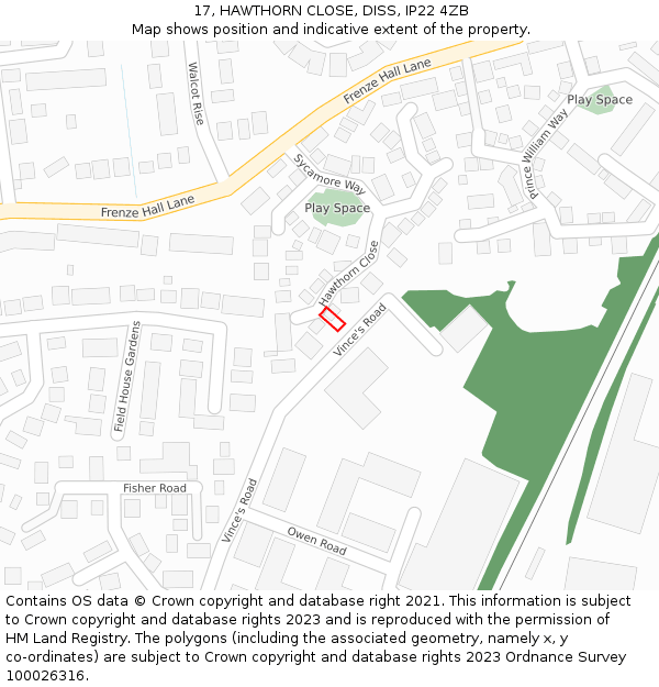 17, HAWTHORN CLOSE, DISS, IP22 4ZB: Location map and indicative extent of plot