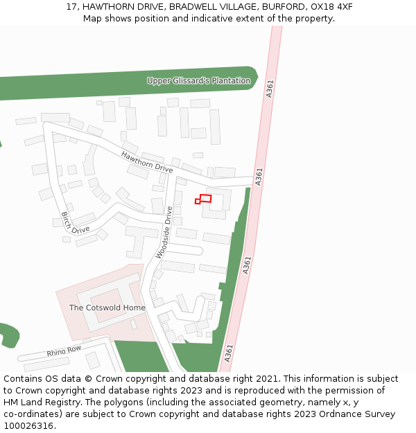 17, HAWTHORN DRIVE, BRADWELL VILLAGE, BURFORD, OX18 4XF: Location map and indicative extent of plot