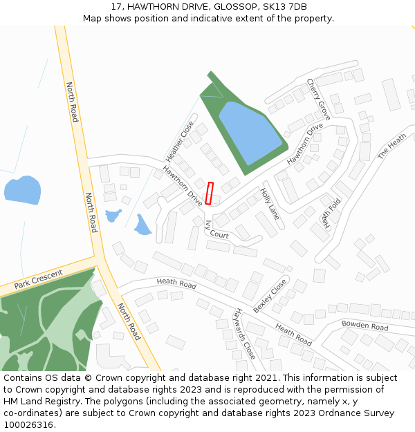 17, HAWTHORN DRIVE, GLOSSOP, SK13 7DB: Location map and indicative extent of plot