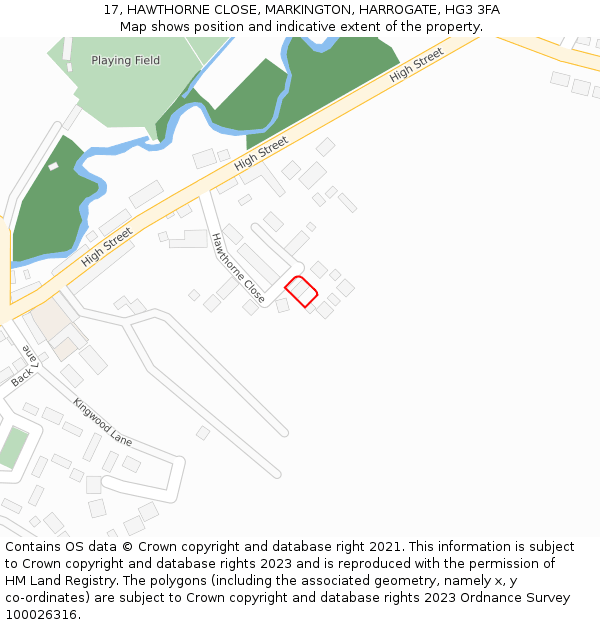 17, HAWTHORNE CLOSE, MARKINGTON, HARROGATE, HG3 3FA: Location map and indicative extent of plot